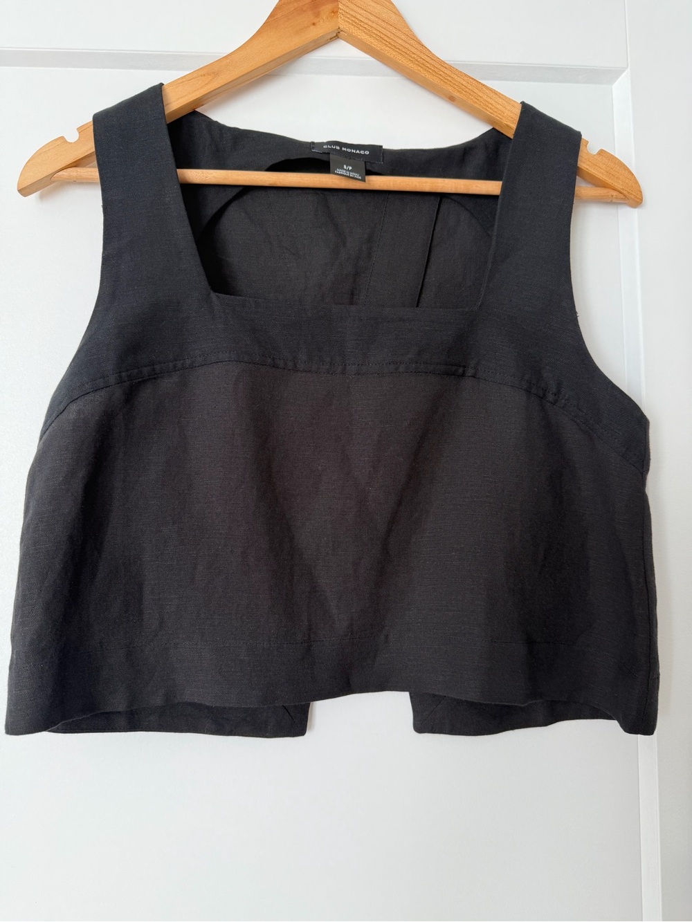 Club Monaco Black Linen Square Crop Tank